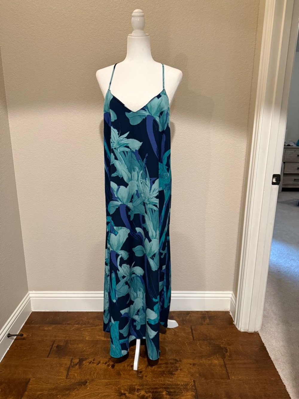 LOFT Navy & Teal Floral Slip Maxi Dress